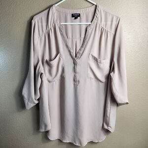 Torrid Womens |1/1X/14-16| Khaki Harper Roll Sleeve V-neck Henley Popover Blouse